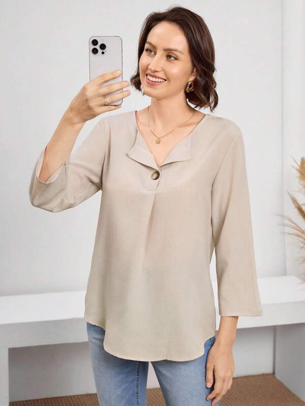 Miaspire Casual Daily Wear Women Short Sleeve Small Collar Blouse