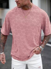 Manfinity Homme Men's Plain Textured Jersey Crew Neck Short Sleeve T-Shirt - Dusty Pink - View 4