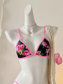 SHEIN Swim Bộ 3 món/Bộ đồ bơi hình tam giác in hoa màu ngẫu nhiên cho nữ, đồ bơi và váy đi biển, bộ bikini đi biển mùa hè - Nhiều màu - Xem 8
