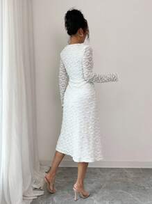 Elenzga Vestido largo de manga larga con encaje, vestido blanco elegante y casual para usar en casa y al aire libre - Blanco - Ver 4