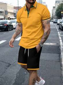 Manfinity Homme Men's Summer Casual Colorblock Polo Shirt And Shorts Set Men 2 Pieces Shorts Set Men 2 Pieces Outfit Men Shorts Set Men Summer Outfit Men Casual Set - Multicolor - View 1