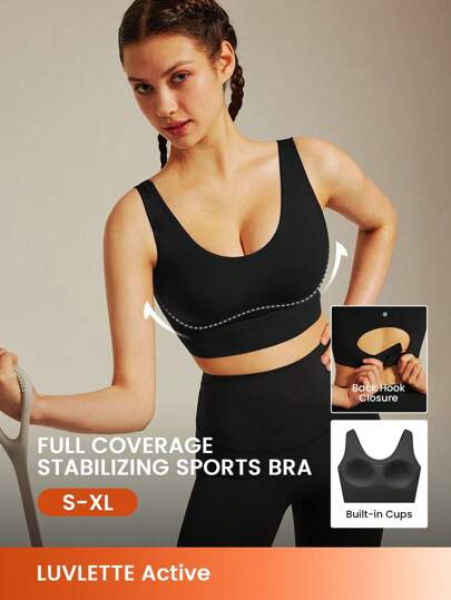 LUVLETTE Black Mid Impact Yoga Daily  Active Tank Top Low Workout Casual-Sports LingerieAsOuterwear Black Basic Gym SizeFreedom Bras Comfortable Must-Haves
