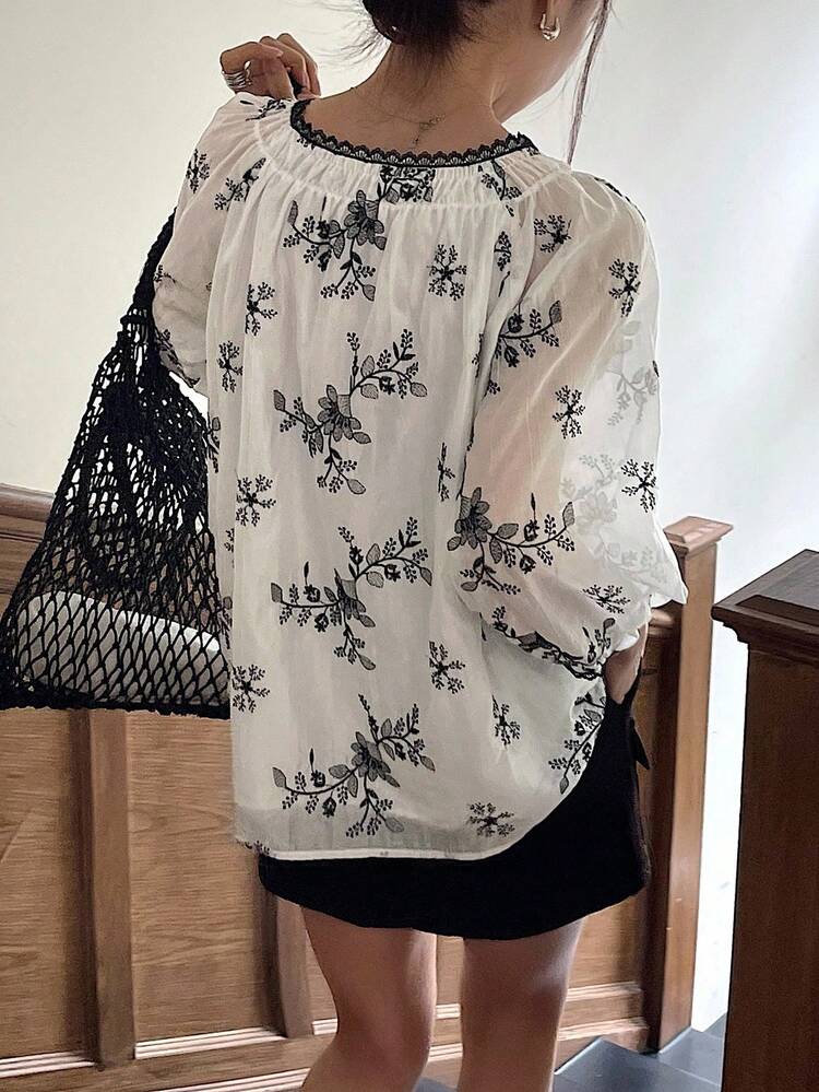 Floral Print Tie Front Shirt For Women, Spring/Summer, Resort Style Boho