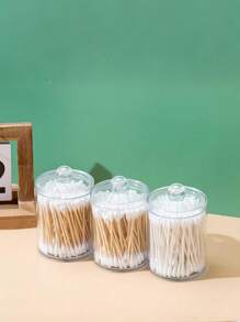 3pcs Qtip Dispenser Holder, 10oz Transparent Plastic Jar Set For Bathroom Storage & Organizing, Vanity Makeup Organizer Box Home Bathroom Decor Bathroom Organizer Summer Makeup Organizer