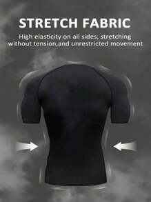 Manfinity Sport PWRUP Men's Bull Head Print Round Neck Raglan Sleeve Short Sleeve Sports T-Shirt Compression Shirt Men Shirts Gym Workout Tops Gym Top Compression Shirt Breathable Fitted Shirt Crew Neck - Black - View 2