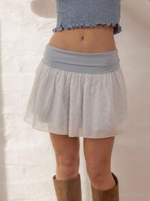 Aralina Minifalda vintage de mujer con bordado y dobladillo, perfecta para salir en otoño y verano, conciertos en el campo y vacaciones - Neblina azul - Ver 6