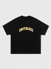 ROMWE MEN Street Life 男式蝙蝠袖哥特式人物印花短袖T恤，万圣节 - 黑色 - 查看 2