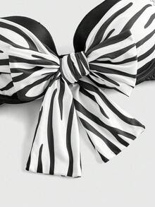 ROMWE J-Fashion Y2K Retro Zebra Print Lace-Up Underwire Sexy Lingerie Set For Women - Black and White - View 5