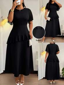 SHEIN Clasi Plus Size Elegant Ruffle Hem Solid Color Vacation Dress