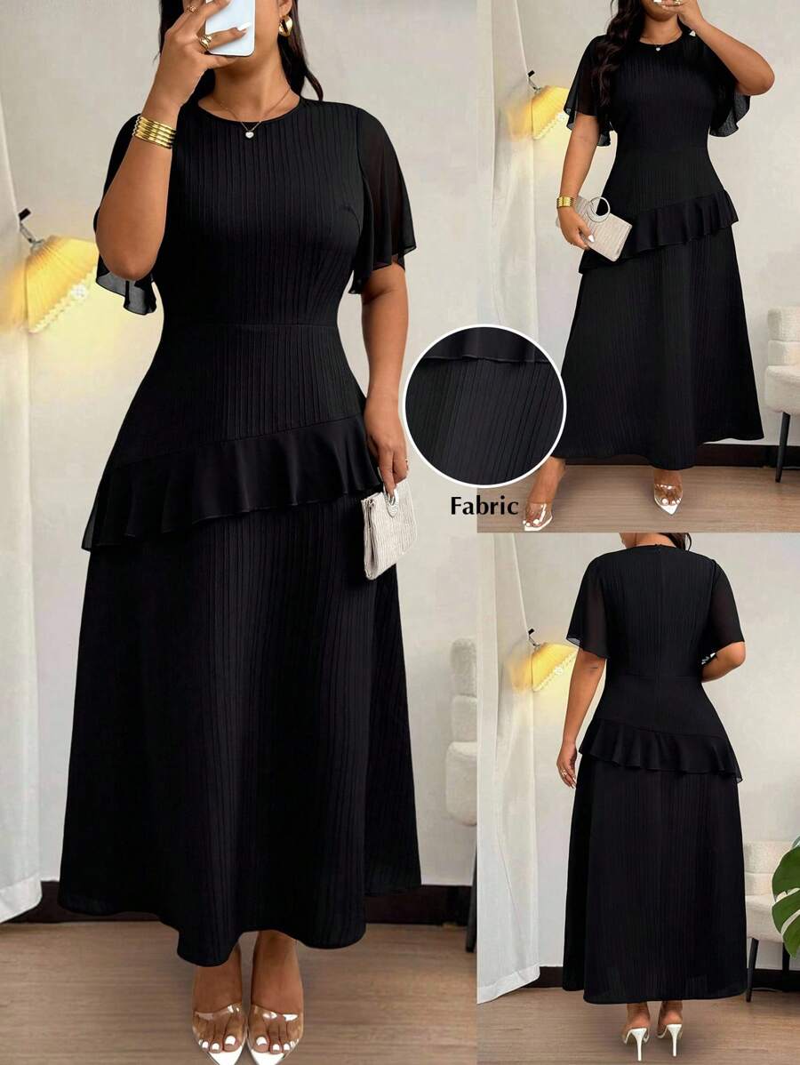 SHEIN Clasi Plus Size Elegant Ruffle Hem Solid Color Vacation Dress