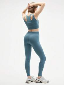 Eassivo Damen Set aus einfarbiger 2-in-1 Kurze Weste und Leggings für den Sport