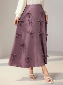 Modelyn Falda plisada con decoración de moño de color amarillo claro para mujer, para primavera/verano - Rojo violeta - Ver 4