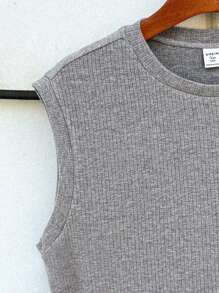 SHEIN Casual Plain Solid Color Crew Neck Jersey Tank Top For Teens, Comfortable Versatile For Commute, School, Leisure, Travel, Sports Suitable For Spring/Summer