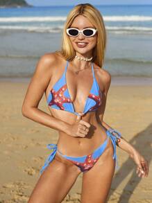 Swim Vcay Women's Summer Beach Starfish Print Halter Tie Sexy Bikini Set - Blue - View 6