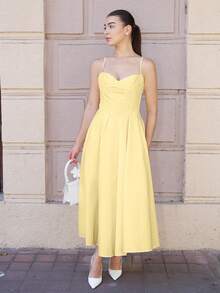 Andrea Bello Vestido camisero de color liso y elegante que estrecha la cintura de la mujer - Amarillo - Ver 9