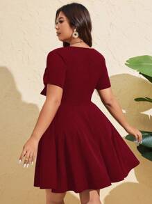 Sunspun 夏季大码女式性感前系带短袖紧身迷你连衣裙 - 紅色 - 查看 4