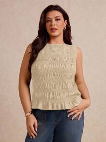Elaquor Top de tirantes con pliegues de talla grande y diseño liso - Albaricoque - Ver 4