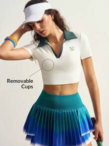 VARSIVA Gym Top Women's Letter Print Contrast Color Collar Short Sleeve Sports Polo Shirt - Multicolor - View 13