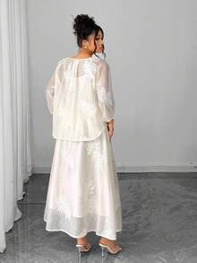 Elenzga 3 件套：中国风刺绣大码休闲短款上衣和裙子大码裙子套装大码女装 2 件白色套装大码刺绣裙子套装大码刺绣套装