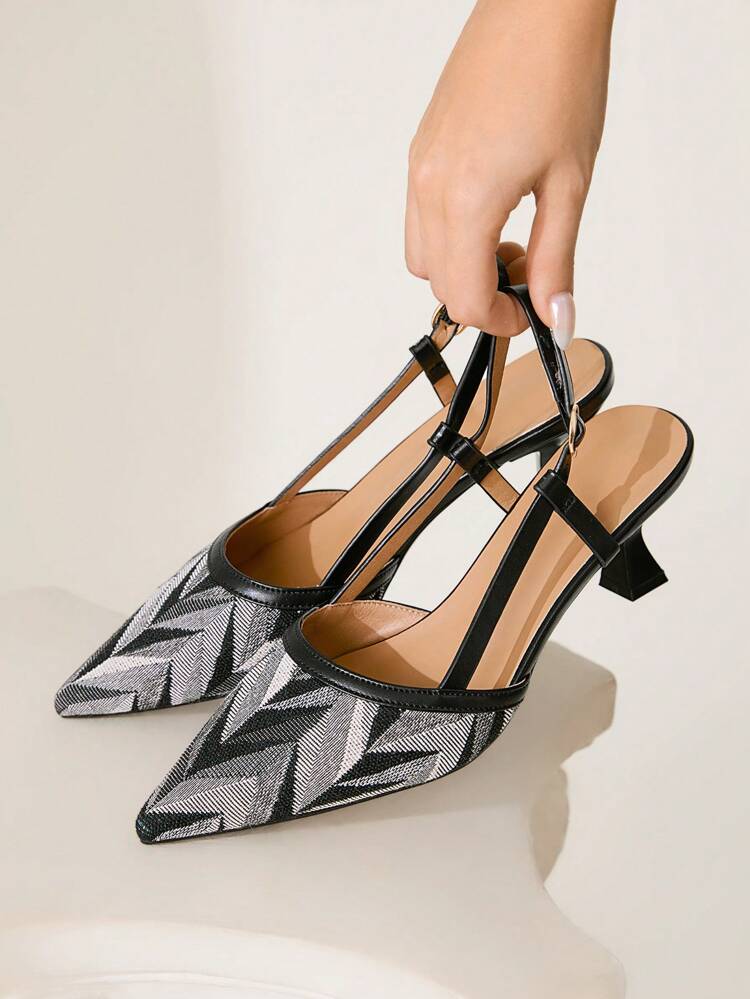 CUCCOO CHICEST Women's Pointed Toe Geometric Pattern Colorblocking Slip-On Sandal With Stiletto Heel, Elegant Summer Vacation & Commuter Comfort Sandals, Brown For Christmas Wedding Shoes Summer Shoes Bride Shoes