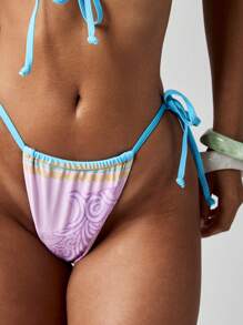 MISSGUIDED Bộ bikini Bandeau đính sao biển ngọc trai mùa hè bãi biển hồ bơi khu nghỉ dưỡng mặc đồ bơi hai mảnh dây buộc bên hông - Nhiều màu - Xem 5