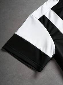 Manfinity Campus Court Męski, swobodny, letni zestaw z krótkim rękawem i kontrastowym nadrukiem liter oraz spodniami ze ściągaczem w pasie, dwuczęściowy zestaw męski w kolorze czarnym, męskie zestawy streetwear, czarno-biały dwuczęściowy zestaw męski - Wielokolorowe - Zobacz 6