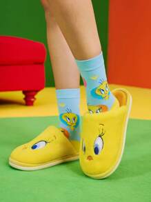 LOONEY TUNES X SHEIN Dép đi trong nhà chống trượt họa tiết hoạt hình dễ thương hình chú chim Tweety màu vàng cho nữ, chất liệu mềm mại, ấm áp, mùa thu đông, đế bền, phòng ngủ tại nhà, phòng có máy lạnh, mùa xuân - Màu vàng - Xem 6