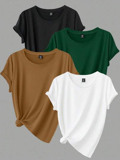 Calvaya Plus Size Women Solid Color Round Neck Short Sleeve Casual T-Shirt, Basic Tee, Summer Top