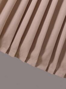 1pc Young Girl Woven Dress, Children Comfortable Khaki Long Sleeve Pleated Dress With Bow And Button Decoration, Fresh And Cute Style Suitable For Autumn, Loose Fit For Various Occasions Like Vacation, Travel, Daily Wear,Back To School Clothes Fall Winter - Khaki - View 5