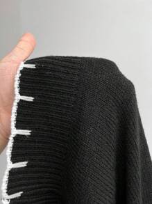 SHEIN Elenzya Plus Size Elegant Black Knit Pullover Contrast White Trim Long Sleeve Sweater, Chic For Work And Casual Wear Knit Pullover Fall Winter - Black - View 6