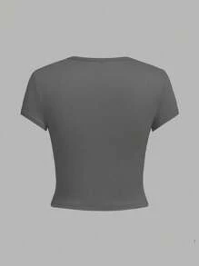 SHEIN EZwear 4 件套休闲圆领短袖紧身女式 T 恤，黑色、藏青色、深灰色、白色，适合夏季 - 彩色 - 查看 5
