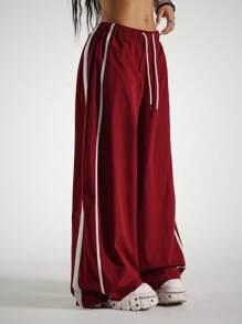 StreetHx Quần ống rộng cạp chun cho nữ, kiểu dáng thoải mái, năng động, thích hợp mặc mùa thu. - Đỏ - Xem 4