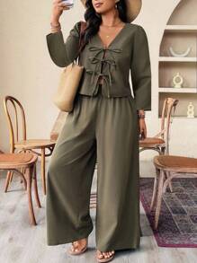 Weeklong Große Größen Jacke mit Rückenausschnitt und Schnürung, 3/4 Ärmel