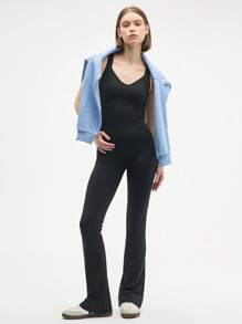 Eassivo Eassivo 女式纯色交叉背带连体衣 - 黑色 - 查看 7