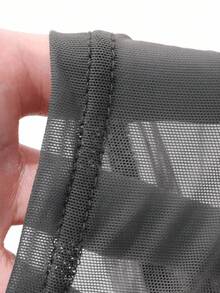 DAZY Blusa de malla elástica transparente con hombros descubiertos, blusa de manga larga para primavera/verano