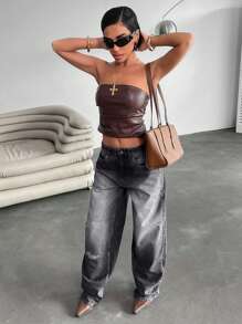 QUẦN JEAN THẤP CẠP LOOSE FIT PHONG CÁCH ĐƯỜNG PHỐ - Màu Xám nhạt - Xem 4