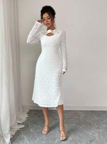 Elenzga Vestido largo de manga larga con encaje, vestido blanco elegante y casual para usar en casa y al aire libre - Blanco - Ver 5