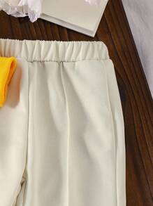 Conjunto de suéter con flores 3D tejidas y pantalones de pierna recta para bebé niña, para otoño/invierno - Amarillo - Ver 6