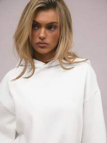 MUSERA 宽松连帽衫，落肩设计，舒适百搭，适合返校、秋冬穿着，舒适休闲，日常百变，Y2K街头风，胶囊衣橱必备，白色，春季度假必备 - 白色 - 查看 5