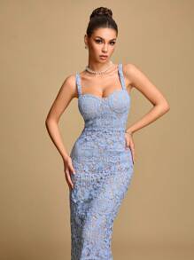 Glamine 女士优雅正式修身长吊带连衣裙 - 水藍色 - 查看 5