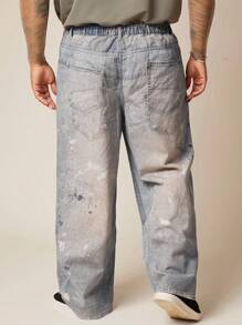 EASEVO Plus Size Men Street Style Pocket Design Loose Fit Jeans - Blue - View 2