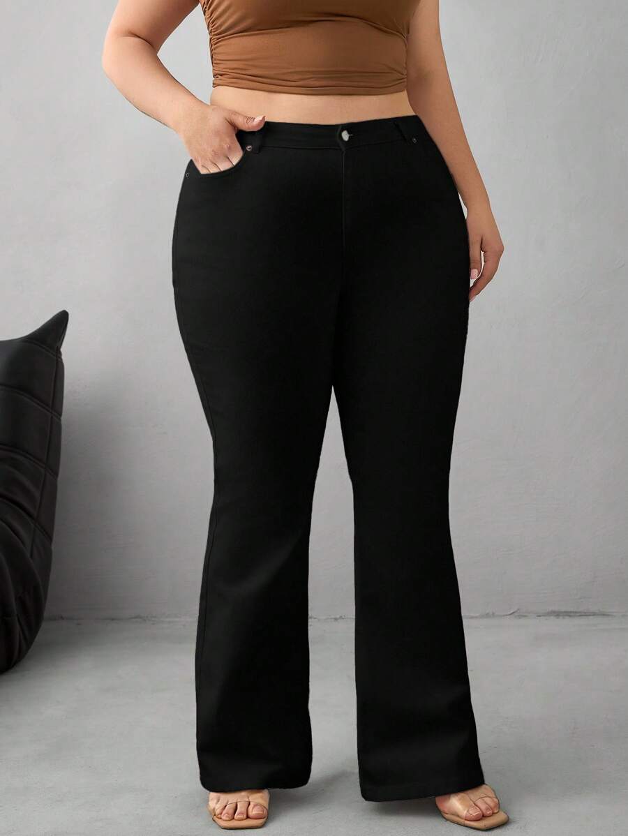 EURMUSE QUẦN JEAN CỠ CAO XÒE TRẮNG ĐÀN HỒI CỠ LỚN - màu đen - Xem 1