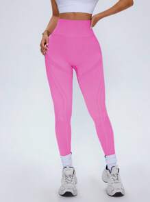SHEIN Sport Studio Mallas sin costuras de cintura alta para mujer, color rosa, para uso diario casual y de fitness