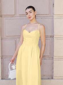 Andrea Bello Vestido camisero de color liso y elegante que estrecha la cintura de la mujer - Amarillo - Ver 1