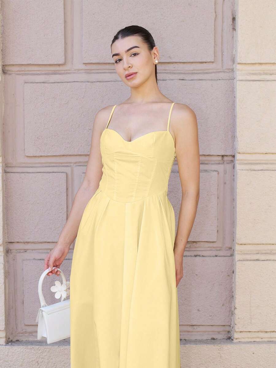 Andrea Bello Vestido camisero de color liso y elegante que estrecha la cintura de la mujer - Amarillo - Ver 1