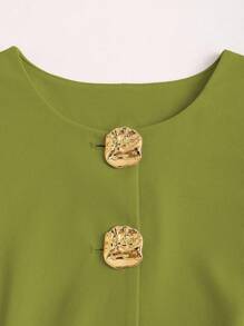 Sweetra Tall 法式简约基本款金属纽扣装饰无袖背心，适合高个子女性 - 綠色 - 查看 4