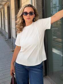 Jeta Ari 纯色接缝细节 T 恤 Old Money Style - 白色 - 查看 5