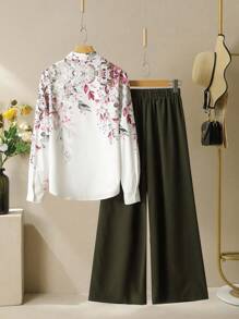 SHEIN Lacomfia Women Two Pieces Outfits For Daily Wear Shirt Sets For Women Fall Cloth For Women - Multicolor - View 2