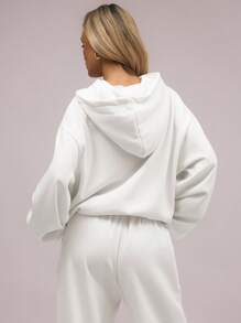 MUSERA 宽松连帽衫，落肩设计，舒适百搭，适合返校、秋冬穿着，舒适休闲，日常百变，Y2K街头风，胶囊衣橱必备，白色，春季度假必备 - 白色 - 查看 3
