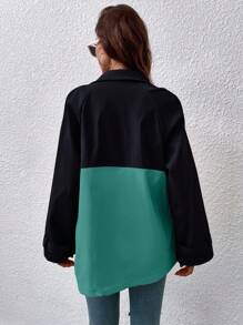 EMERY ROSE Manteau trench casual ample à double boutonnage et manches longues avec blocs de couleurs. Tenues décontractées, vêtements de printemps pour l'université, vêtements d'automne et d'hiver pour femmes - Multicolore - Voir 2